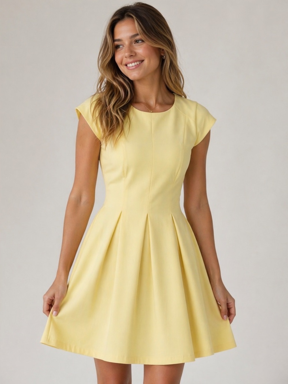 Yellow Cap Sleeve Skater Fit & Flare Dress Size 12 Career Spring Mother’s Day
